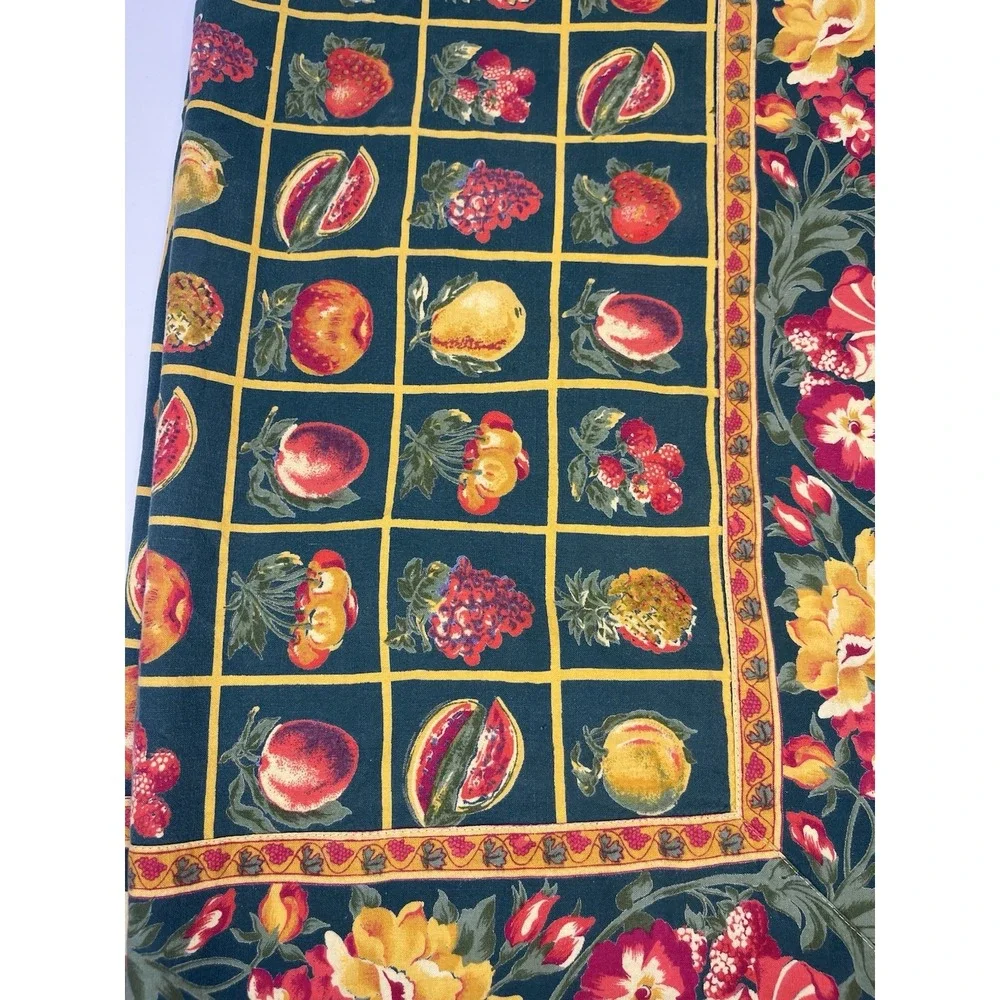 VTG April Cornell Fruit Tablecloth Green‎ Floral Cotton French Country ~ 47x66